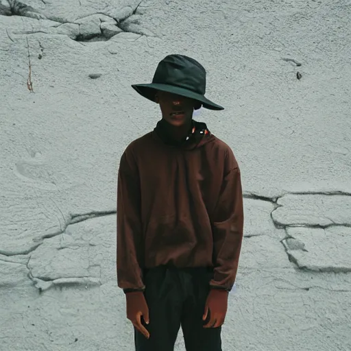 Image similar to realistic photoshooting for a new arcteryx lookbook, color film photography, portrait of a beautiful woman, model is wearing a bucket hat, photo in style of tyler mitchell, 3 5 mm,