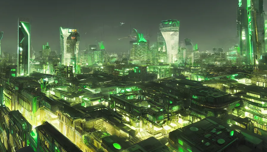 Image similar to futuristic green berlin, architecture, night, hyperdetailed, artstation, cgsociety, 8 k