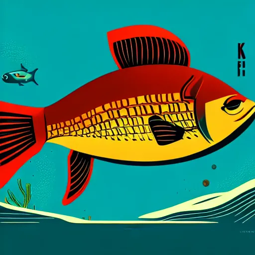 Image similar to profile of one stylized fish in center of view, dark ocean, complex patterns, artstation, intricate, realistic, highly detailed, digital painting, concept art, sharp focus, illustration by tom whalen and charles williams and kilian eng and james jean