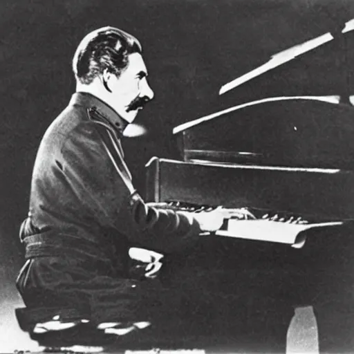 Image similar to a picture of Joseph Stalin playing the piano in front of a great audience