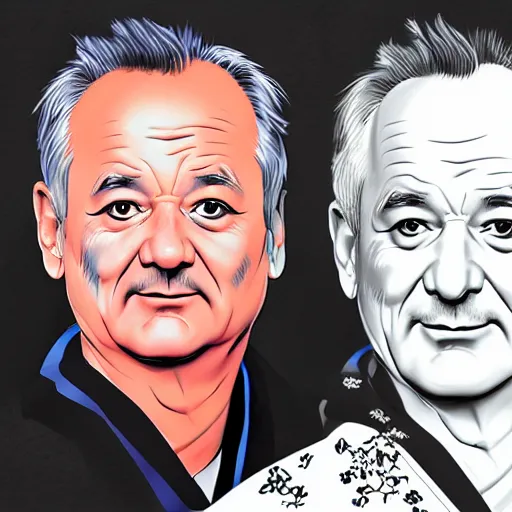 Image similar to bill murray, wearing kimono, by artgerm, cherry blossom falling, nagel