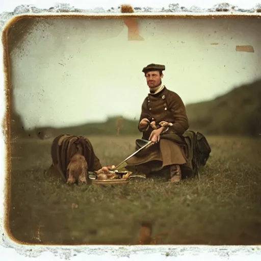 Image similar to eating spaghetti on the battlefield, american civil war, tintype sigma 5 0 mm, cinematic lighting, photography, wes anderson, kodachrome