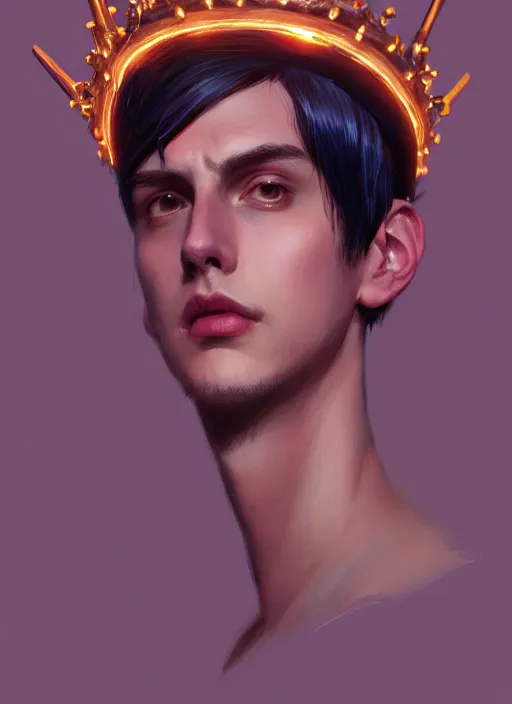 Image similar to portrait of jughead jones, wearing a crown, eyes closed, intricate, elegant, glowing lights, highly detailed, digital painting, artstation, concept art, smooth, sharp focus, illustration, art by wlop, mars ravelo and greg rutkowski