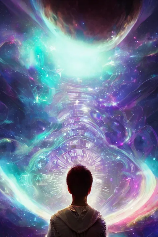 Prompt: galaxy bender experiencing the quantum field, elevated consciousness, beautiful astrological neural network, matte painting and tim burton comic book art, twist of time, realistic, trending on artstation, sharp focus, depth of field, cinematic composition, physics splashes of colors, science fiction