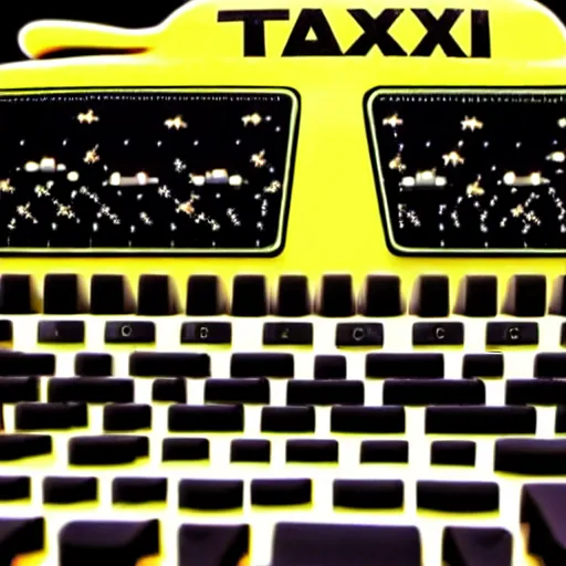 Prompt: taxi made from synthesizers keyboards, background of space