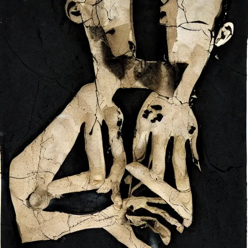 Image similar to A drawing of love on a burnt napkin, burnt edges, paper, photorealistic, extreme detail, creases, crumples, material, award winning, by Dave McKean