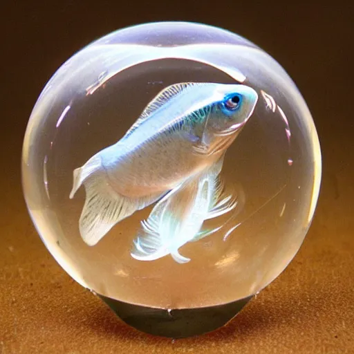 Image similar to transparent marble with a fish swimming inside of it