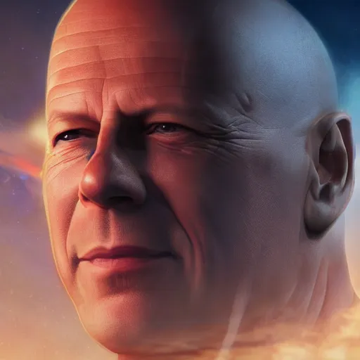 Image similar to bruce willis as a space explorer, by yuumei, bayard wu, wlop, tim white, ross tran, photorealistic, 4 k