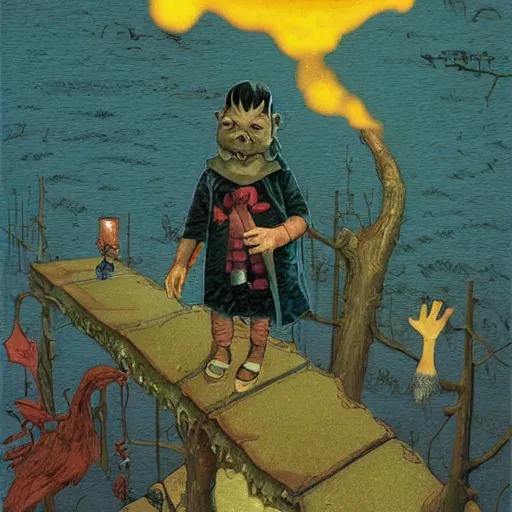 Image similar to have had dark evenings in which children intensely imaginative storybook illustration, by François de Nomé and Martin Johnson, tarot card, voxel abandonable sharp lake pan blood, by Joe Jusko and Mark