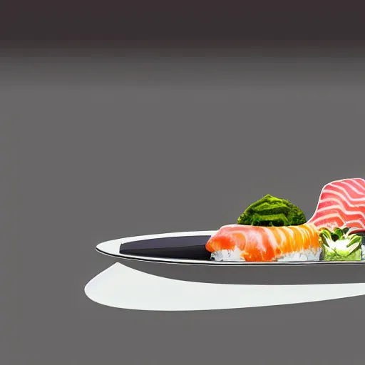 Prompt: digital art of a futuristic sushi platter floating through space