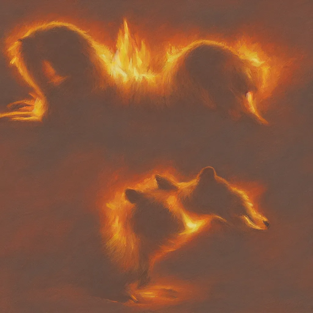 Image similar to one capybara on fire, digital oil painting