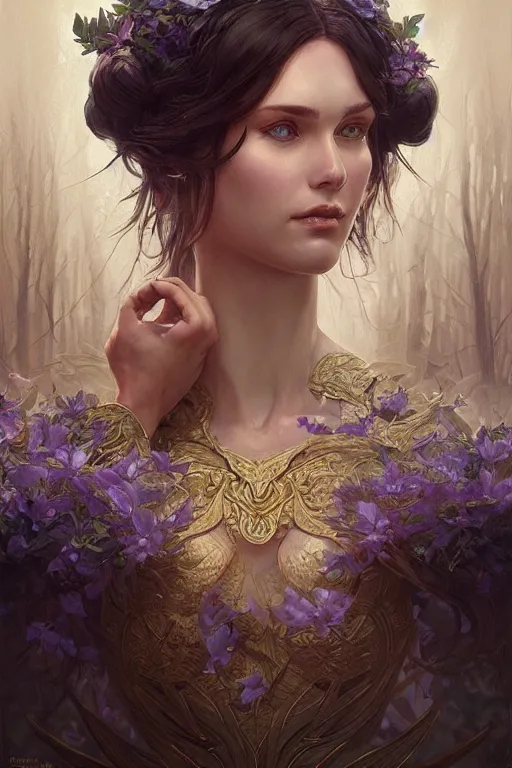 Prompt: portrait ofelf queen, forest, godlike, upper body, fantasy, intricate, elegant, highly detailed, digital painting, artstation, concept art, sharp focus, illustration, art by artgerm and greg rutkowski and alphonse mucha