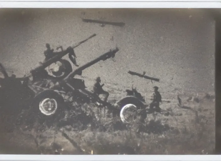 Prompt: found polaroid picture of a world war two 2 with a soviet mech war machine