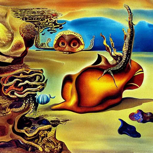 Prompt: Cambrian sea creatures painting by Salvador Dali