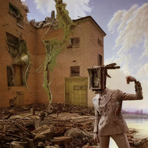 Image similar to hyperrealistic surrealism, david friedrich, award winning masterpiece with incredible details, zhang kechun, a surreal vaporwave vaporwave vaporwave vaporwave vaporwave painting by thomas cole of a gigantic broken mannequin head sculpture in ruins, astronaut lost in liminal space, highly detailed, trending on artstation