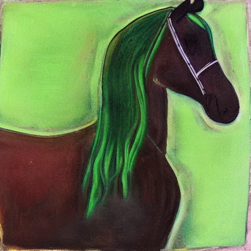 Image similar to “portrait of a man with green hair on a horse, abstract modern art”