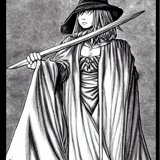 Prompt: young witch by kentaro miura