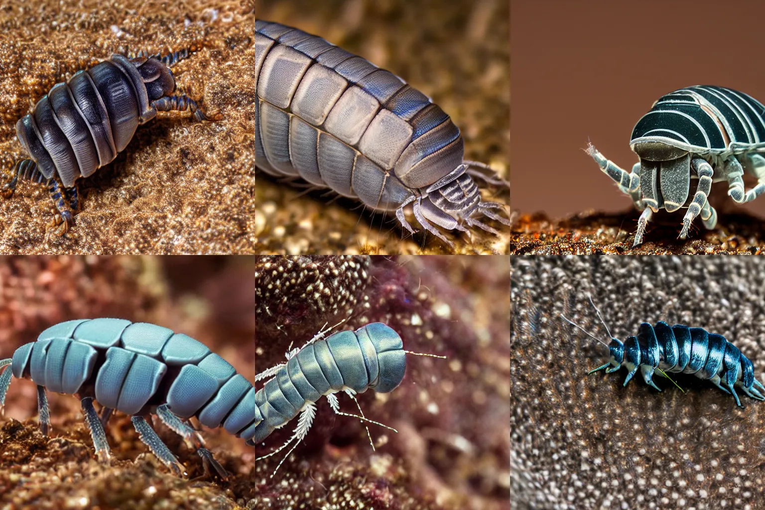 Prompt: isopod with fur and very long legs clubbing tres, real photography