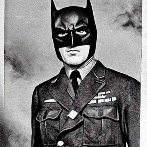 Prompt: batman as a soldier , historical photo of ww2