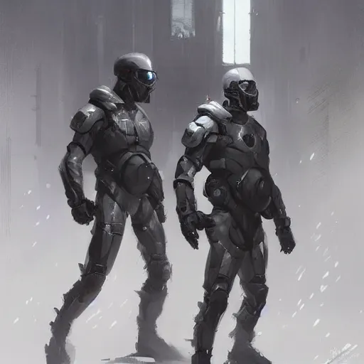 Prompt: concept art by greg rutkowski, soldiers wearing futuristic white and black tactical gear, running through a brutalist futuristic interior, dim lighting, detailed portraits, stressfull atmosphere, scifi, digital painting, artstation, concept art, smooth, sharp foccus ilustration, artstation hq