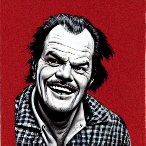 Image similar to a portrait of Jack Nicholson drawn by Robert Crumb