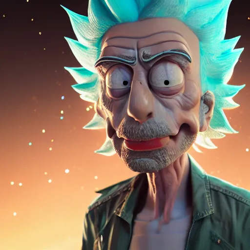 Image similar to full body pose, hyperrealistic photograph of rick sanchez from rick and morty, dim volumetric lighting, 8 k, octane beautifully detailed render, extremely hyper detailed, intricate, epic composition, cinematic lighting, masterpiece, trending on artstation, very very detailed, stunning, hdr, smooth, sharp focus, high resolution, award, winning photo, dslr, 5 0 mm