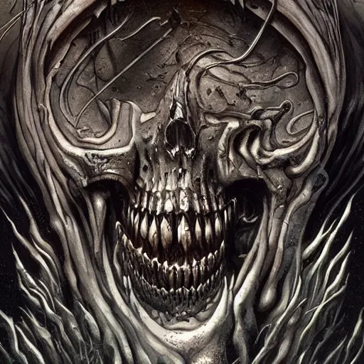 Image similar to Death metal cover art by Gottfried Bammes and Giger and Bill Ellis, trending on artstation
