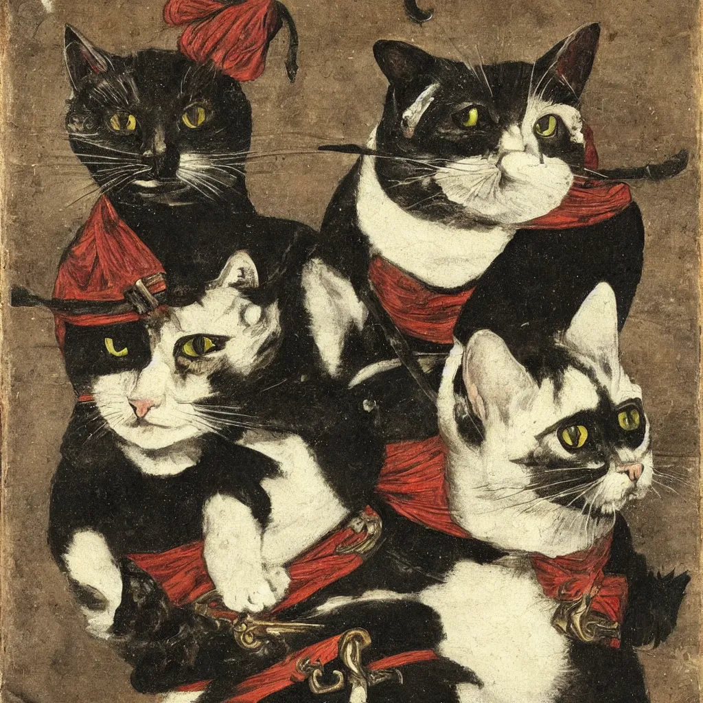 Prompt: portrait of a cat pirate , painting, 16th century