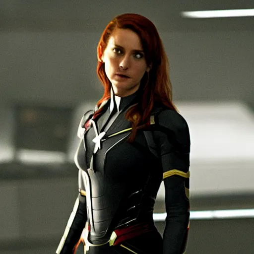 Image similar to A still of Shailene Woodley as Black Widow in Iron Man 2 (2010), close-up