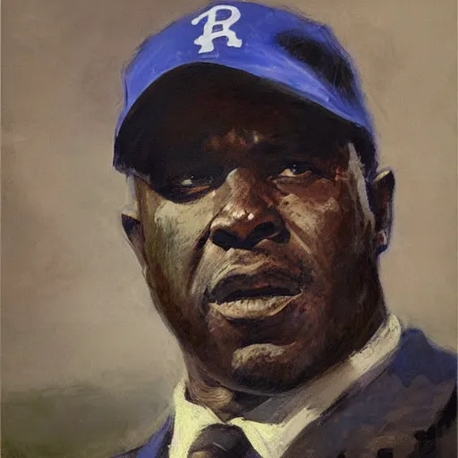 Image similar to portrait of jackie robinson, by jeremy mann, anders zorn, greg rutkowski.