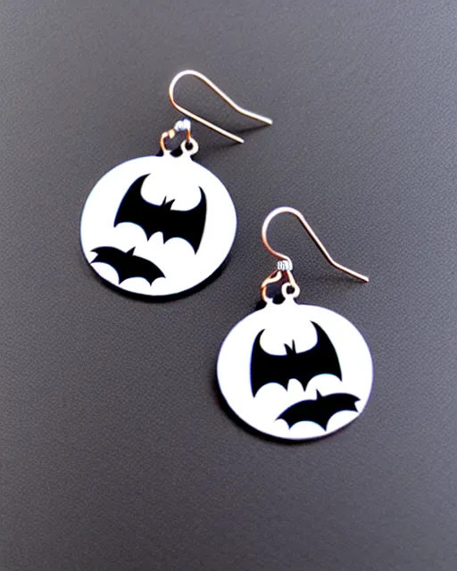 Image similar to spooky cartoon bat, 2 d lasercut earrings,