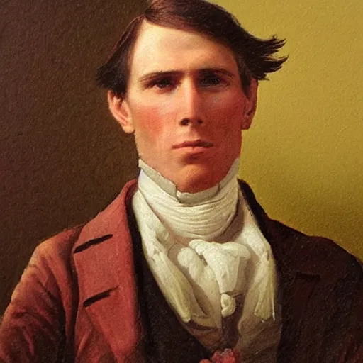 Image similar to An early 1800s oil painting of Jerma985 in the early 1800s, grainy, realistic, very realistic, hyperrealistic, highly detailed, very detailed, extremely detailed, very neat, very epic, very cool, detailed, trending on artstation