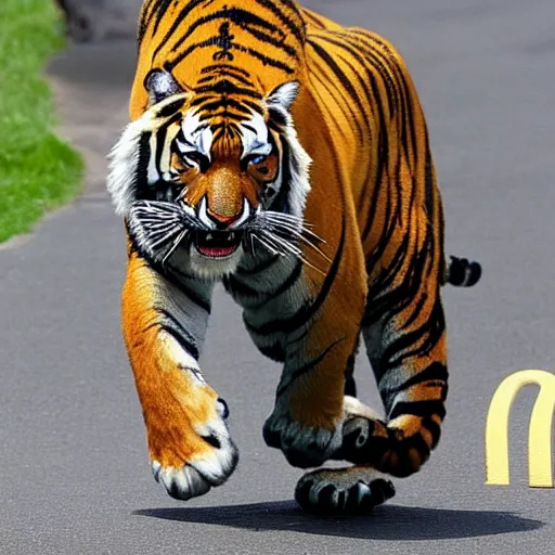 Prompt: NYTimes Scary day as Tiger escaped the bronx zoo and entered a local McDonalds