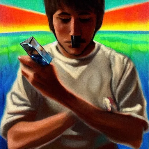 Image similar to minecraft steve smoking weed, 4 k, oil painting