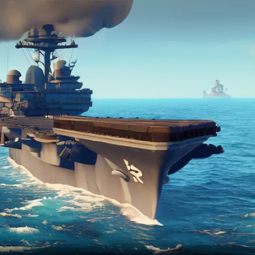 Image similar to Gameplay screenshot of an aircraft carrier!!! in Sea of Thieves!!!, Unreal Engine