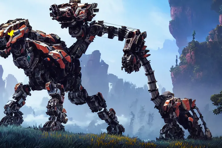 Image similar to grazer machine mecha animal beast robot of horizon forbidden west horizon zero dawn bioluminiscence global illumination ray tracing hdr fanart arstation by sung choi and eric pfeiffer and gabriel garza and casper konefal