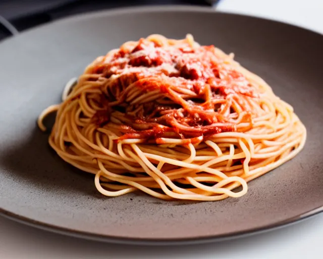 Image similar to elon musk face in a plate of spaghetti, dof and bokeh