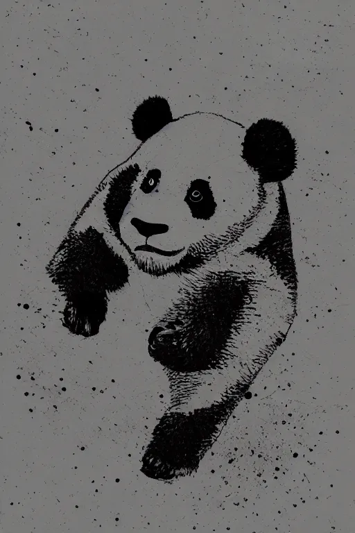 Image similar to portrait of a panda in the style of yoji shinkawa and ashley wood, halftone textures, detailed