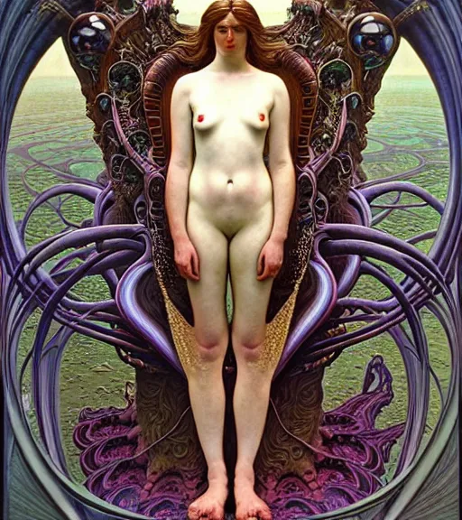 Image similar to detailed realistic beautiful young groovypunk queen of andromeda galaxy in full regal attire. art nouveau, symbolist, visionary, baroque, giant fractal details. horizontal symmetry by zdzisław beksinski, iris van herpen, raymond swanland and alphonse mucha. highly detailed, hyper - real, beautiful