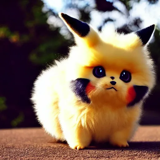 Image similar to real life Pokemon, cute!!!, fluffy!!!, ultra realistic!!!, golden hour, sharp focus