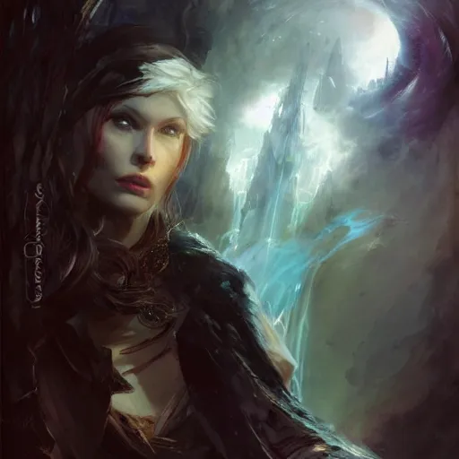 Prompt: enchanting sorcerer painted by Raymond Swanland symmetric face