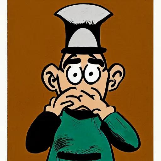 Prompt: a portrait of a ver very sad mortadelo, cartoon