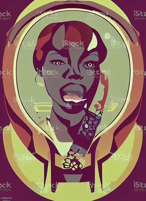 Prompt: vector art of a retro futuristic portrait, art nouveau, by chris moore