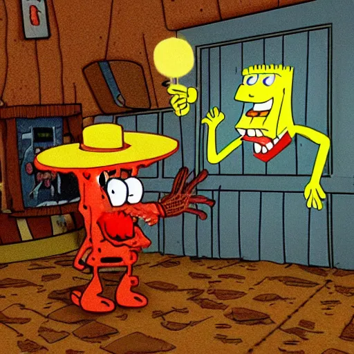 Prompt: spongebob in freddy krueger's lair, ultra realistic photograph