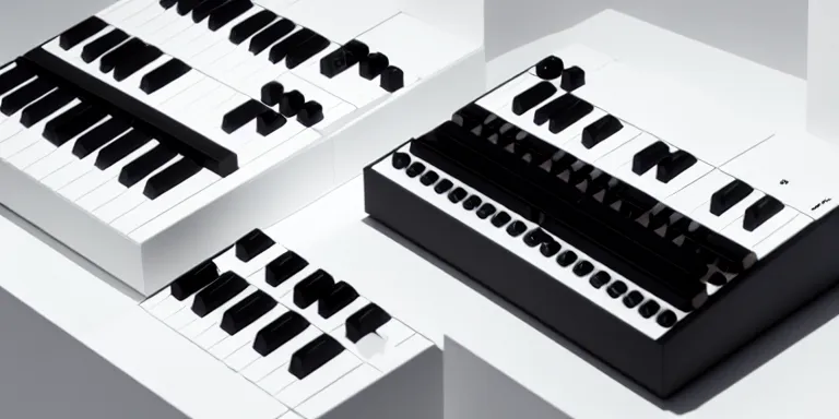 Prompt: dezeen showroom , minimalissimo, archdaily, ignant, teenage engineering moad, product design concept, product shot of moog melotron synthesizer made by jony ives , dieter rams, 8k, high detailed photo