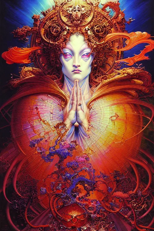 Prompt: realistic detailed image of beautiful triumphant heavenly powerful god, light leak by lisa frank, ayami kojima, amano, karol bak, greg hildebrandt, and mark brooks, neo - gothic, gothic, rich deep colors. beksinski painting, part by adrian ghenie and gerhard richter. art by takato yamamoto. masterpiece