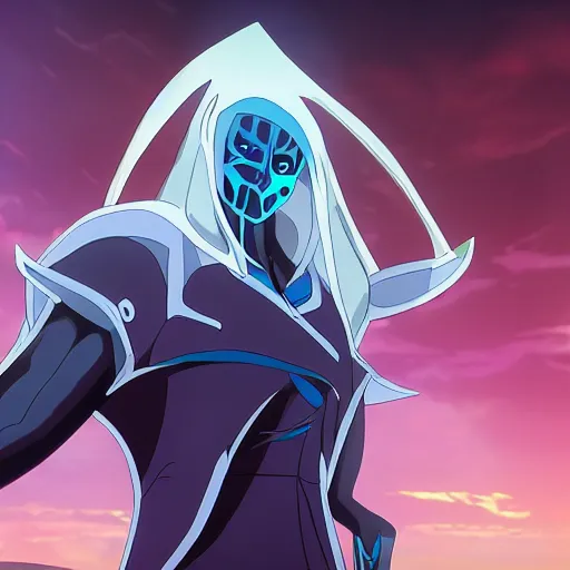 Image similar to Karthus from League of Legends in anime movie, dragonballz, jojo