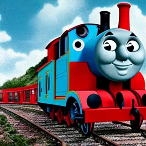 Prompt: thomas the tank engine as the face of god