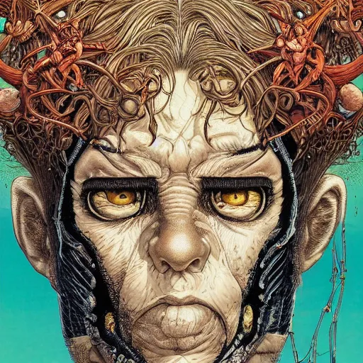 Image similar to portrait of crazy santacruz, symmetrical, by yoichi hatakenaka, masamune shirow, josan gonzales and dan mumford, ayami kojima, takato yamamoto, barclay shaw, karol bak