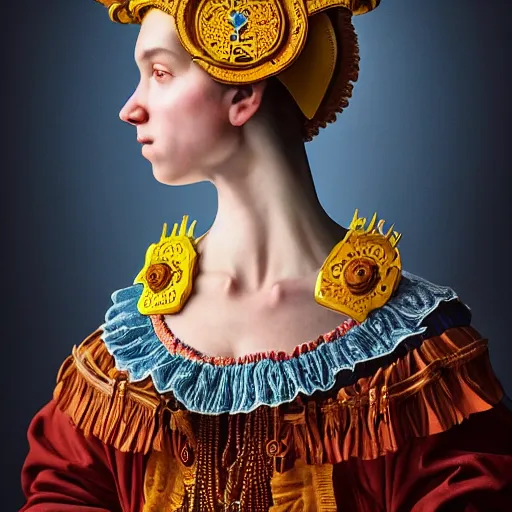 Prompt: Colour Caravaggio style full body portrait Photography of Highly detailed beautiful Woman wearing detailed Ukrainian folk costume designed by Taras Shevchenko with 1000 years perfect face wearing highly detailed retrofuturistic VR headset designed by Josan Gonzalez. Many details In style of Josan Gonzalez and Mike Winkelmann and andgreg rutkowski and alphonse muchaand and Caspar David Friedrich and Stephen Hickman and James Gurney and Hiromasa Ogura. Rendered in Blender and Octane Render volumetric natural light